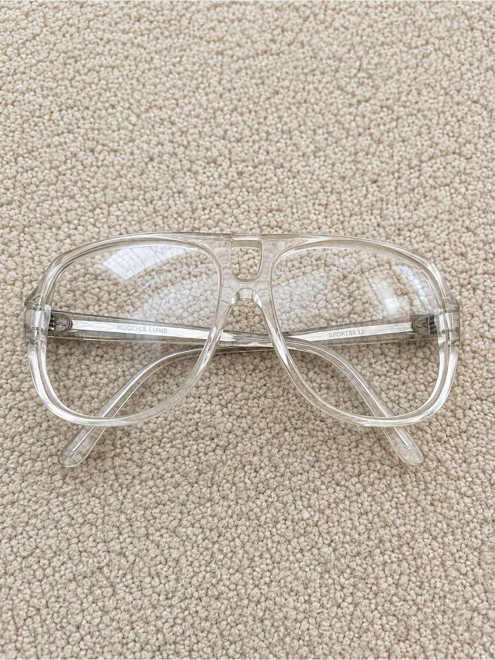 💐 Vintage Bouoch & Lamb Clear Aviator Sports Glasses 70s Oversized Shield Frames